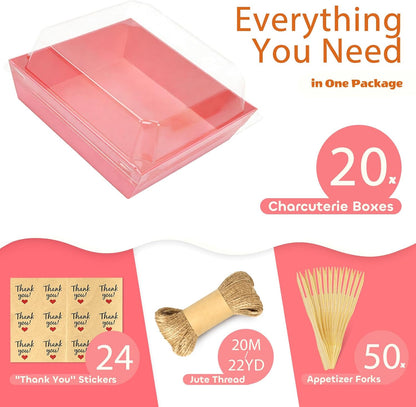 20Pcs Small Charcuterie Boxes with Clear Lids - Paper Mini Charcuterie Boxes To Go, Disposable Food Container with Lid, Dessert Boxes for Sandwich, Cookie, Sushi, Cake Slice, and Strawberries