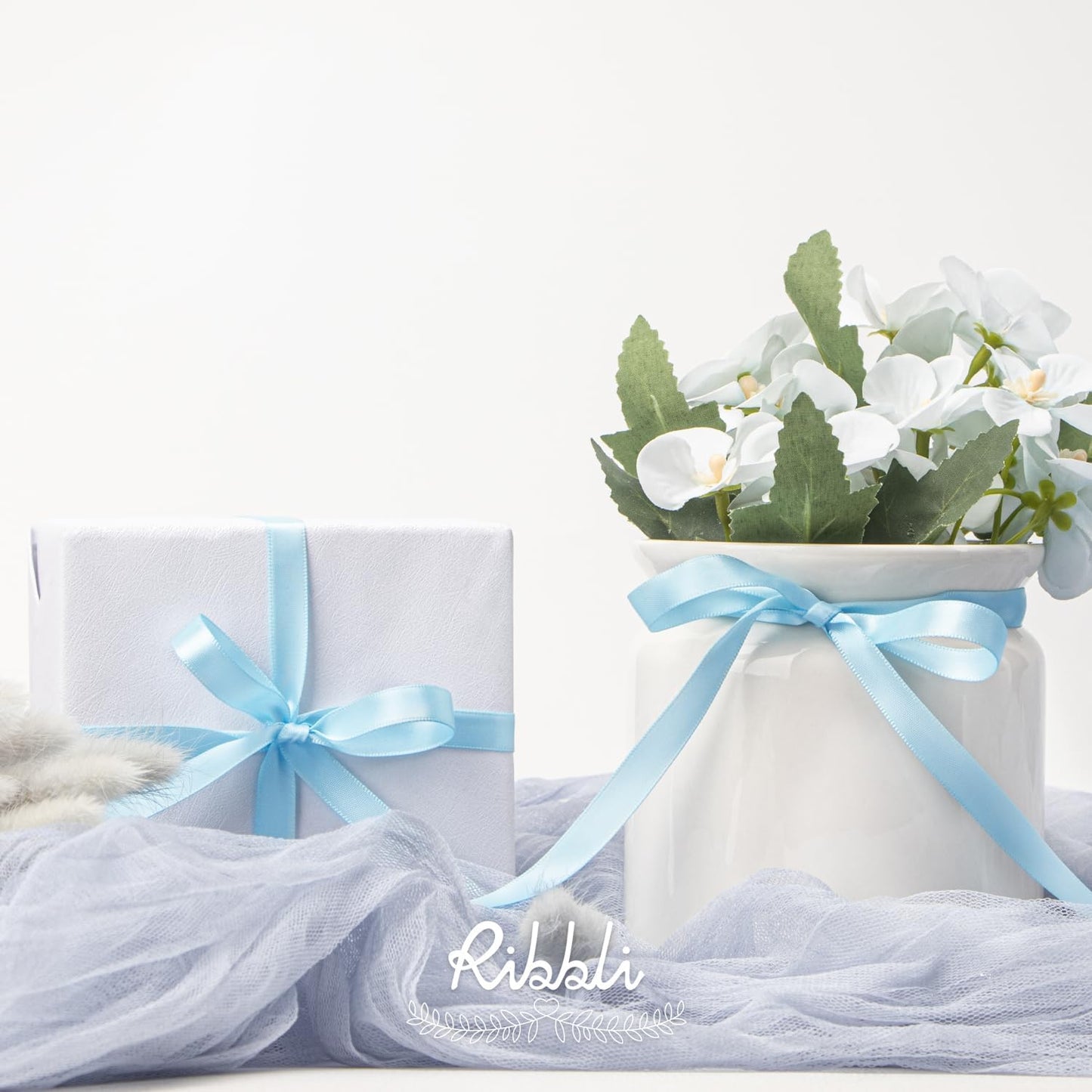 Ribbli Double Faced White Satin Ribbon,3/8” x Continuous 25 Yards,Fabric Ribbon use for Bows Bouquet,Gift Wrapping,Floral Arrangement