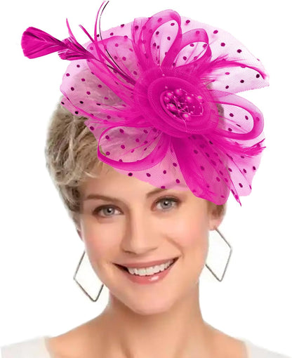 Fascinators Hat Women Tea Party Headband Flower Cocktail Mesh Feathers Hair Clip Kentucky Derby Hat Wedding