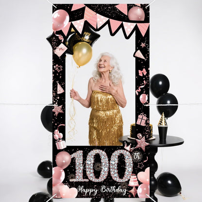 Pink 80th Birthday Neon Photography Banner Backdrop Glow Party Disco Dance Neon Theme Birthday Banner Photo Frame Props Props Selfie Background Face Cutout Photo Props Decoration
