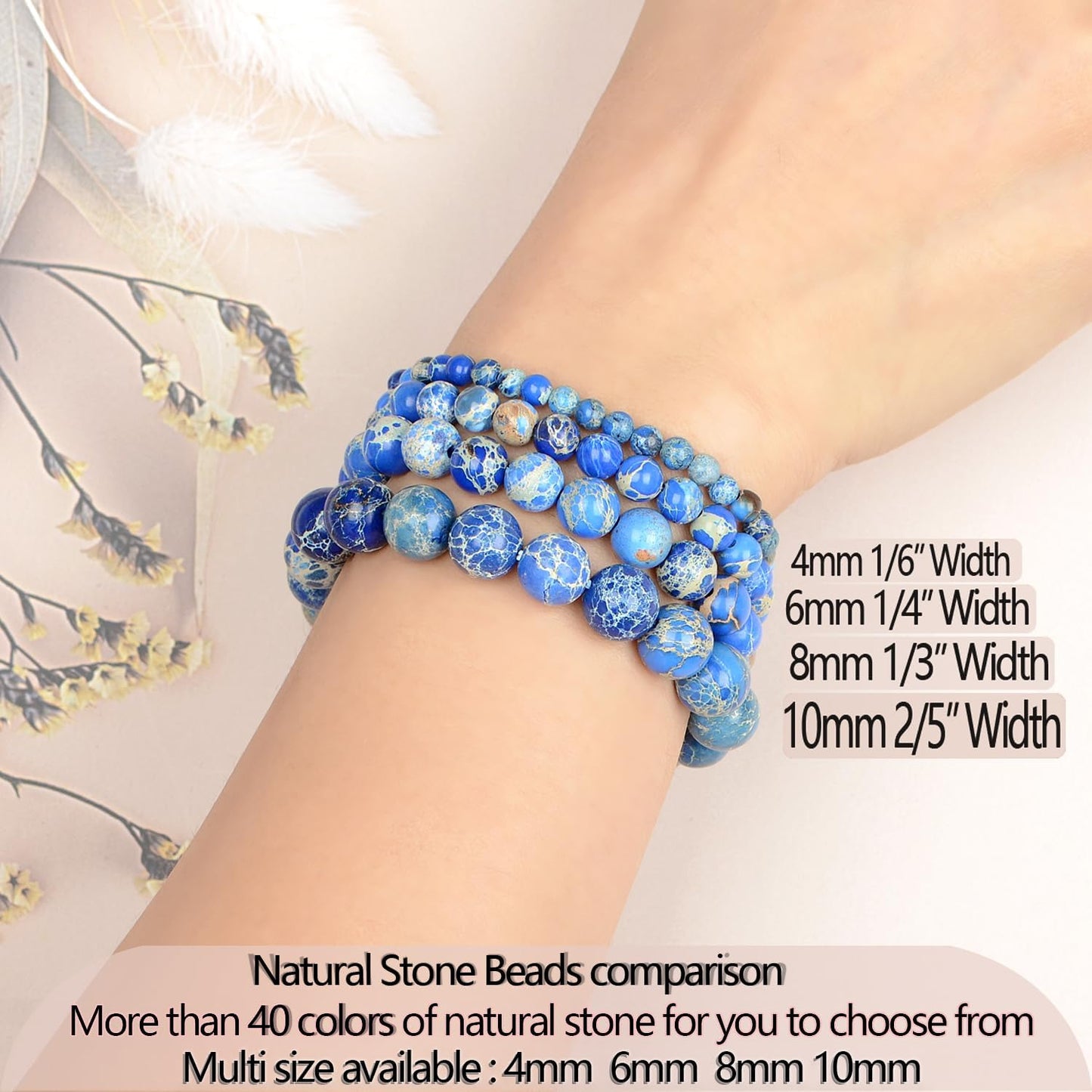 LPBeads Handmade Natural Gemstone Stretch Elastic Bracelet Healing Crystal Round Stone Beads Jewelry Gifts for Women Men