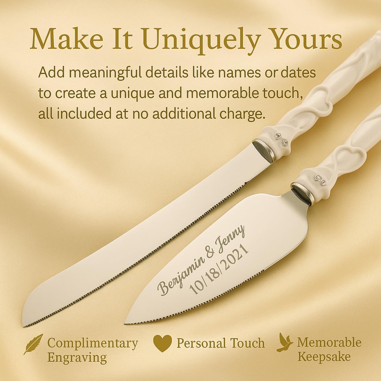 GIFTS INFINITY Personalized Wedding Cake Knife and Server Set with Engraving – Cake Cutting Utensil Set, Keepsake Gift for Wedding, Anniversary, Reception, Birthday & Other Occasions (CH-101WB)