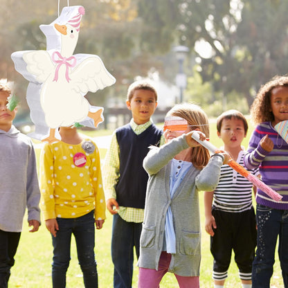 Pasimy One Silly Goose Piñata with Blindfold and Stick Funny Piñata Bundle for Girls Pink Silly Goose Theme Birthday Baby Shower Halloween Party Decorations Game Supplies, 12.20 x 14.80 Inch