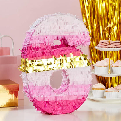 Number 5 Pinata, Pink and Gold Foil for Girls 5th Birthday Party Decorations (Small, 16.5 x 11.6 x 3 In)