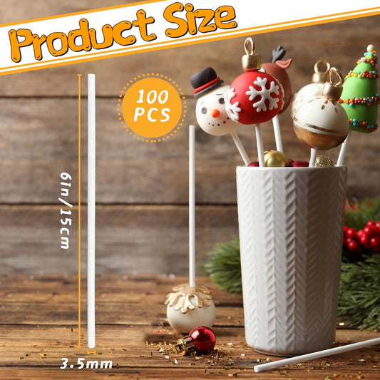 200 Count White Lollipop Sticks,6-Inch Paper Sticks Sucker Stick for Cake Pops,Cupcake Toppers,Candy Melt,Chocolate,Cookie,Dessert(Dia 3.5mm)