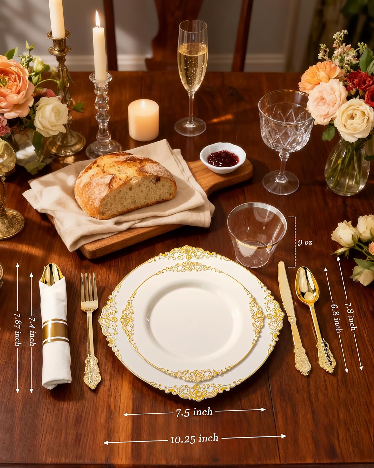 Nervure 350PCS Gold Plastic Plates - Gold Plastic Dinnerware Sets for 50 Guests - 100 Disposable Plates, 150 Silverware, 50 Cups, 50 Napkins for Wedding & Party & Mothers Day