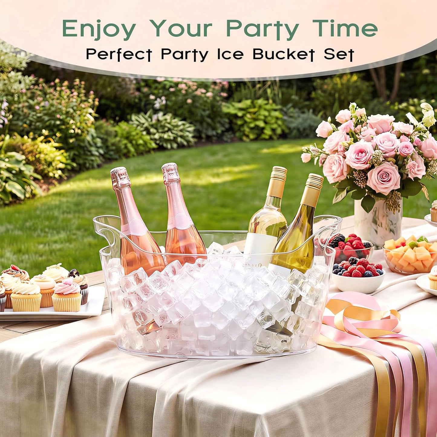 10 Pack 6.5l Ice Bucket for Party, Clear Plastic Champagne Cooler with Ice Scoop & Metal Bottle Opener, Large Portable Drink Beverage Tub for Beer & Mimosa Bar Supplies