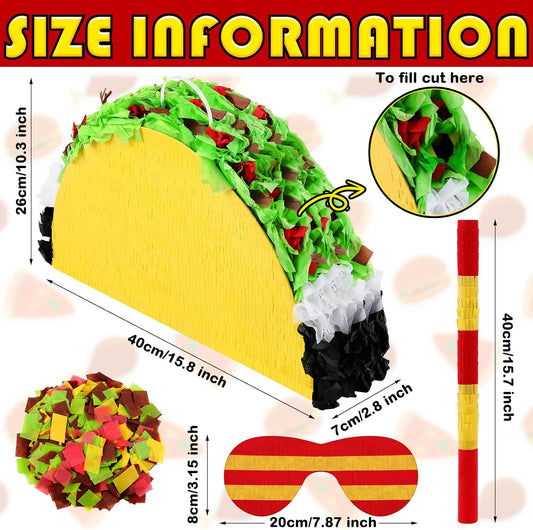 Mini Taco Piñata Mexican Decorations Taco Party Supplies Fiesta Cinco De Mayo Party Decorations with Wooden Stick Paper Blindfold Confetti Set for Adults Girls and Boys, 15.8x 10.3 x 2.8 Inch