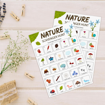 30Pcs Nature Scavenger Hunt Cards, Scavenger Hunt Cards Road Trip and Travel Activities, Spring Summer Holiday Party Supplies, Camping Games Outdoor Indoor Seek Activity-A03
