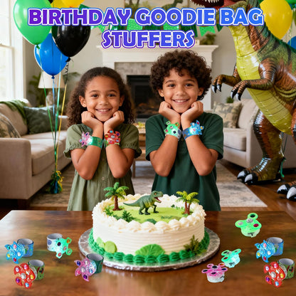 SCIONE 25 Pack Light Up Slap Bracelets for Kids, Dinosaur Party Favors for Kids 4-8-12, Valentine Goodie Bag Stuffers, Glow in The Dark supplies, treasure box toys for classroom