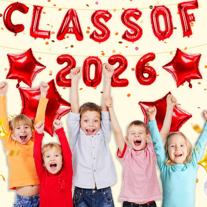 Graduation Balloons, Class of 2026 Balloons, 16Inch Gold Grad Class of 2026 Letters Foil Balloon Sign with Star Balloons, Class of 2026 Decorations for High School College Graduation Party Decorations
