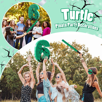 Poen Large Green Turtle Piñata Party Decoration Supplies Number 4 5 6 7 Piñata with Blindfold Stick and Confetti for Turtle Theme Birthday Party Baby Shower Photo Props Decoration(Number 7)