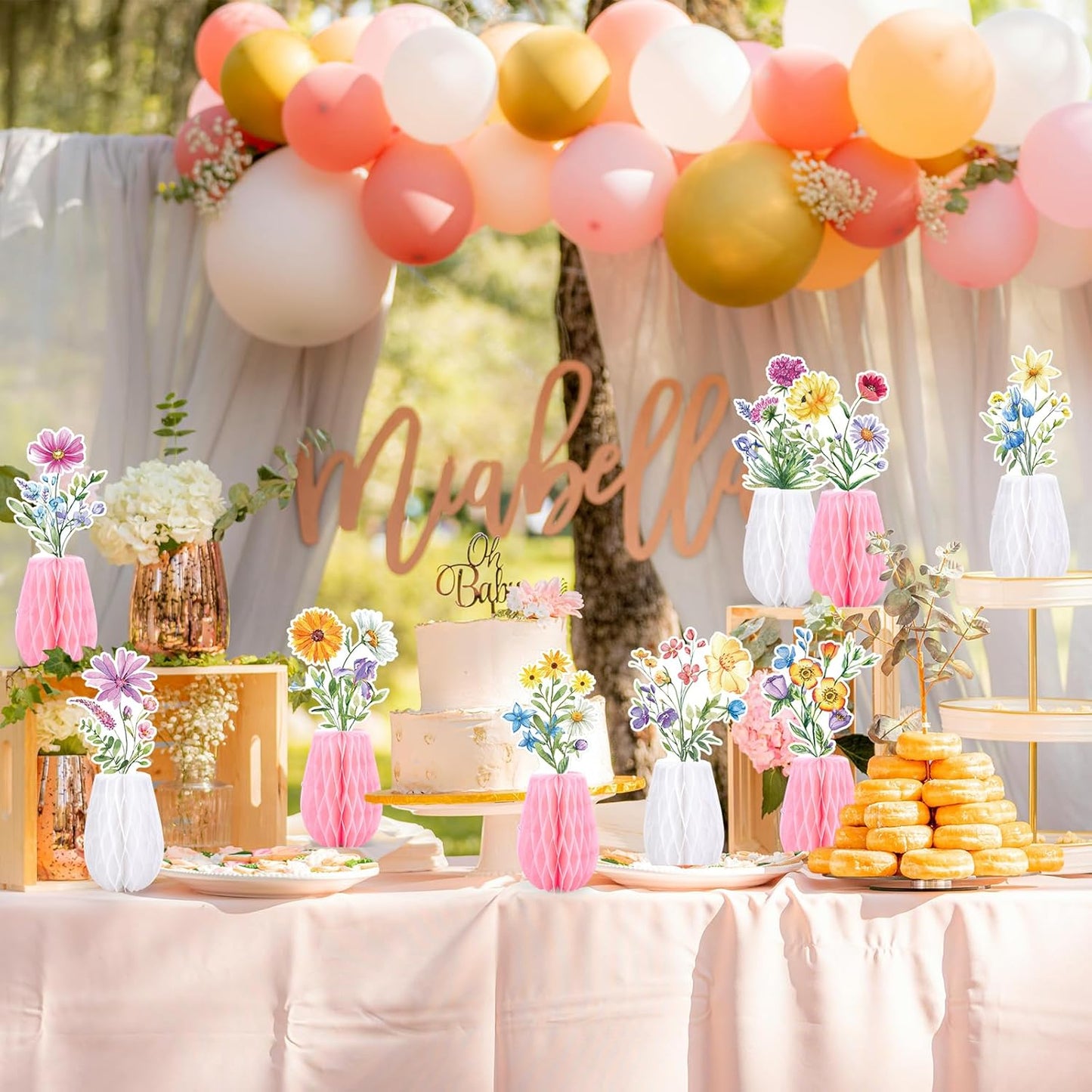AnyDesign Wildflowers Honeycomb Centerpieces Table Toppers Spring Party Decorations 3D Table Decor for Wedding Baby Shower Bridal Shower Party Birthday Home Supplies, 9 Pcs