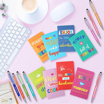 Funrous 32 Pcs Motivational Quote Pens Inspirational Notepads Mini Journal with Ballpoint Pen Small Notebooks Gift for Men Women Coworker Adult Party Favors Prize Teacher Student Office(Stylish)