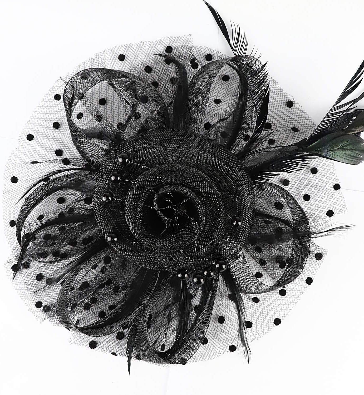 DRESHOW Fascinators Hat Flower Mesh Ribbons Feathers on a Headband and a Clip Tea Party Headwear for Girls and Women - Colors B