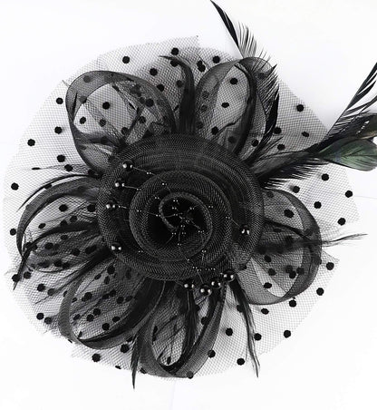 DRESHOW Fascinators Hat Flower Mesh Ribbons Feathers on a Headband and a Clip Tea Party Headwear for Girls and Women - Colors B