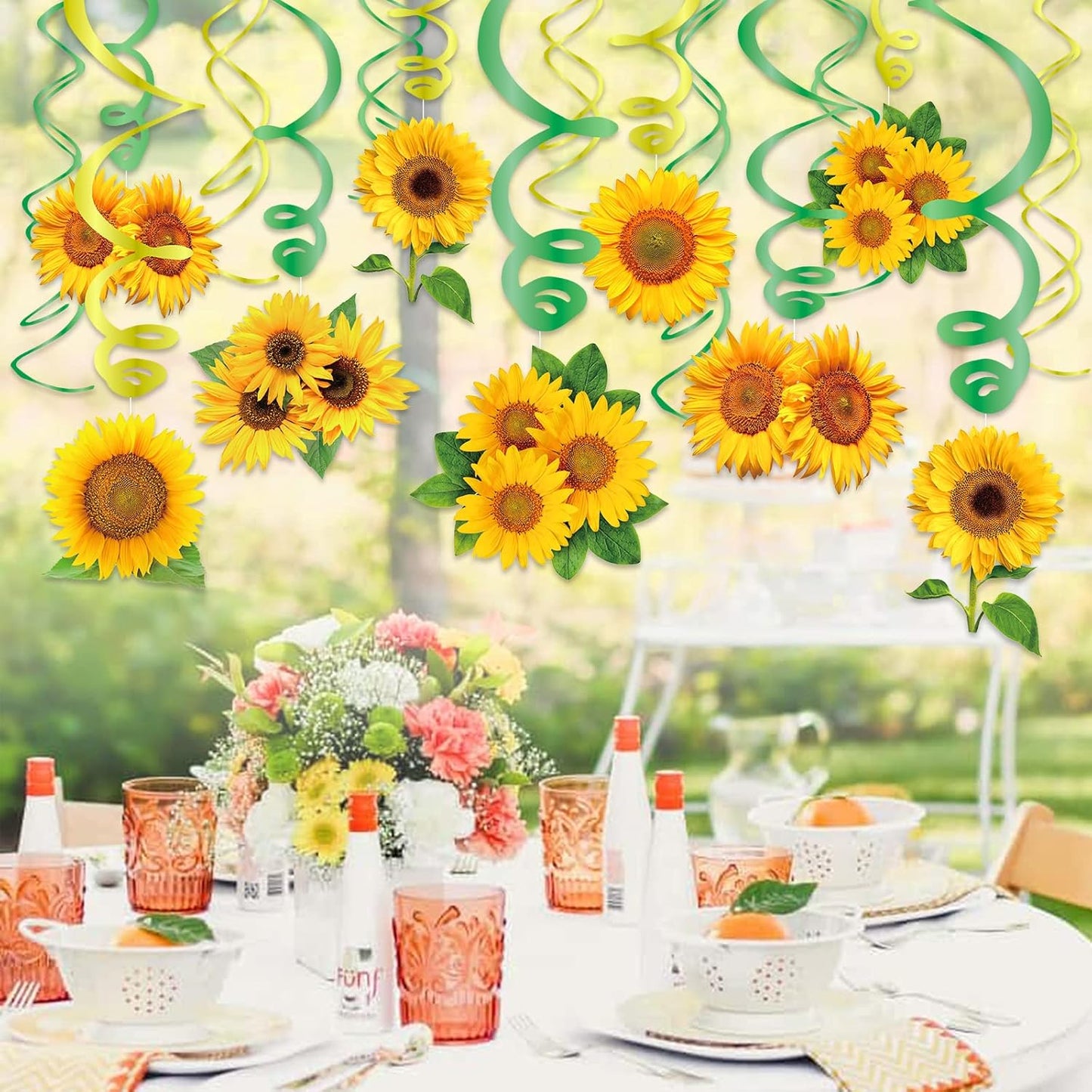 KALEFO 30PCS Spring Summer Hanging Decorations Set Sun Flowers Autumn Daisy Fairy Birthday Party Decor Mothers Day Easter Daisies Ceiling Home Decor Swirls Classroom Baby Shower