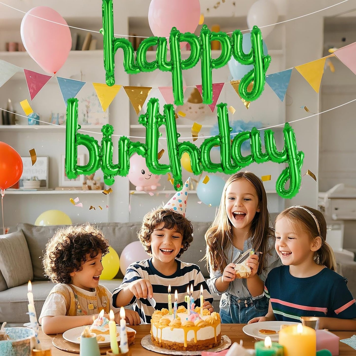 Happy Birthday Balloons Banner Foil Letters Balloons Connected, Personalized Birthday Signs for Women Men Boys Girls Birthday Party Decorations, Small Gold