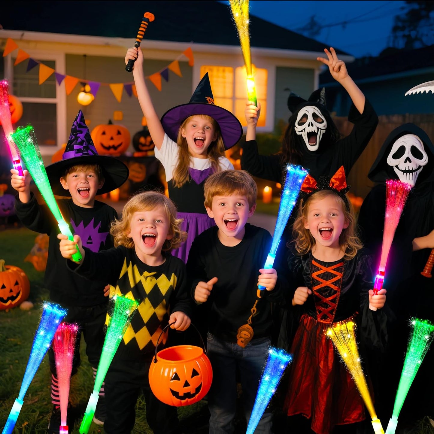 OceanWings Glow Fiber Optic Wands,Halloween Glow Sticks Bulk Party Pack,Glow in the dark Party Supplies Favor Flashing Light Up Sticks for Birthday Holiday Party Wedding Halloween Christmas(25)