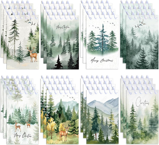 24 Pcs Green Forest Mini Pocket Notebooks 2.36 x 3.94 Inch Green Forest Small Notepads Watercolor Woodland Them Birthday Party Favors Gift for Office School Teacher Classroom Rewards Supplies
