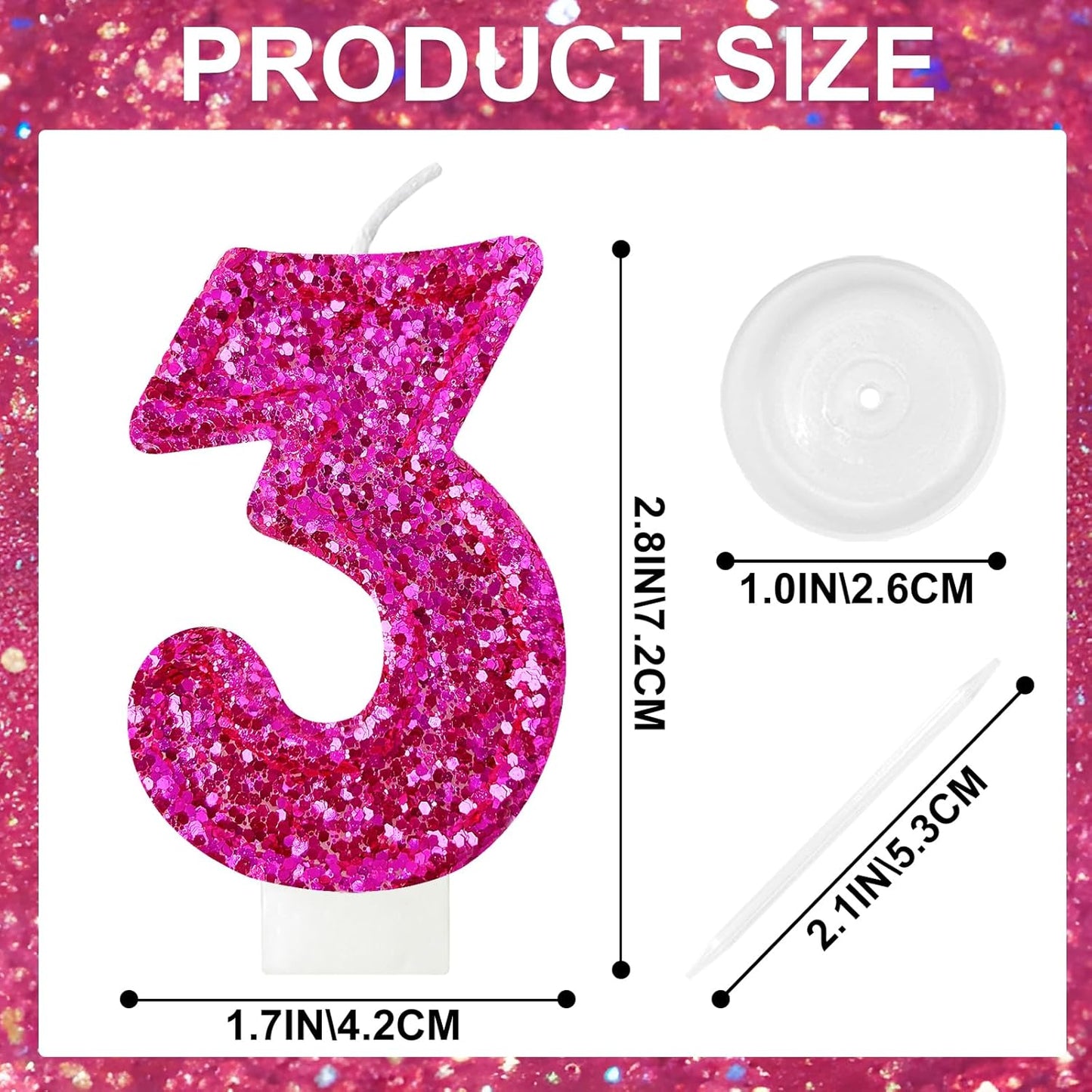 Birthday Number Candles, Glitter Number Candle Cake Decorations with Sequins, Cupcake Decorations for Girls, Women, Party Anniversary Celebrations (Number 6, Purple)