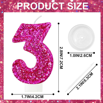 Birthday Number Candles, Glitter Number Candle Cake Decorations with Sequins, Cupcake Decorations for Girls, Women, Party Anniversary Celebrations (Number 6, Purple)