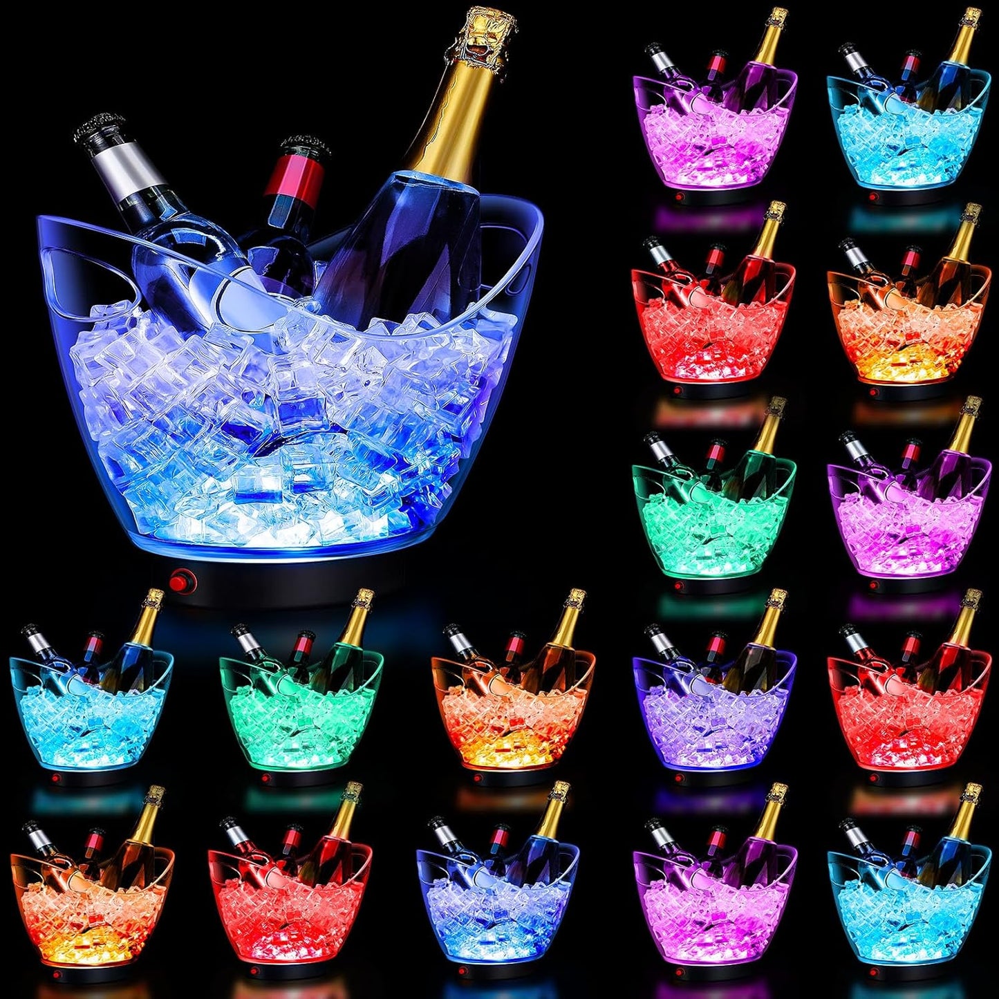 Umigy 2 Pcs 5L LED Ice Buckets Clear Plastic Ice Bucket Large Capacity Light RGB Colorful LED Cooler with Lights for Champagne Wine Beer Party Bar Club