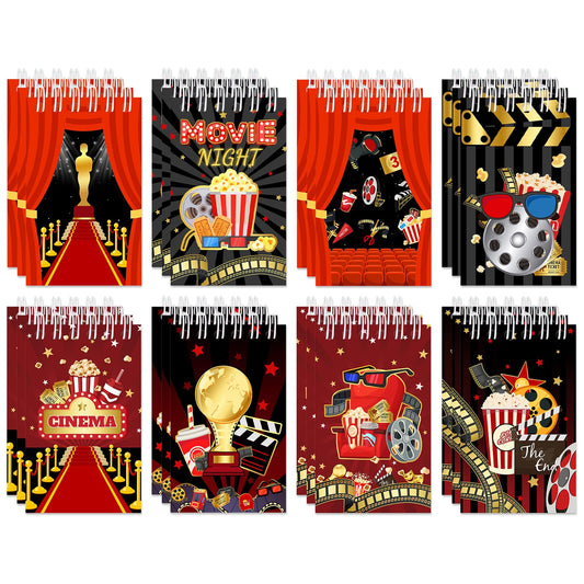 YYMYMGJ 24 Pcs Movie Night Mini Spiral Notebooks Cinema Pocket Notepads Journal Memo Pads for Movie Birthday Party Favors Gifts Goodie Bag Office School Classroom Rewards