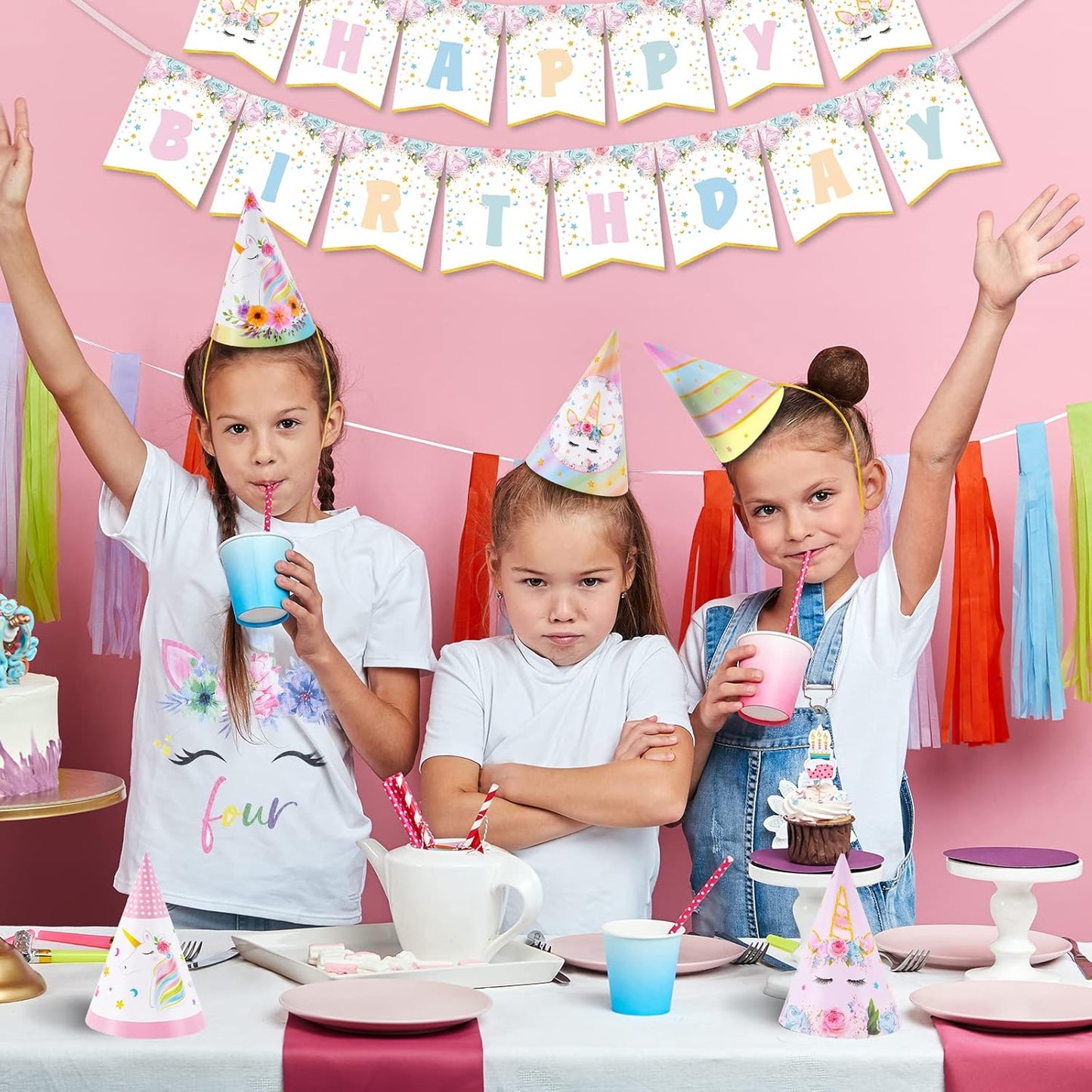 WERNNSAI Birthday Party Hats - 12 Pcs Birthday Party Supplies Cone Hat Headbands Colorful Paper Party Hats for Kids