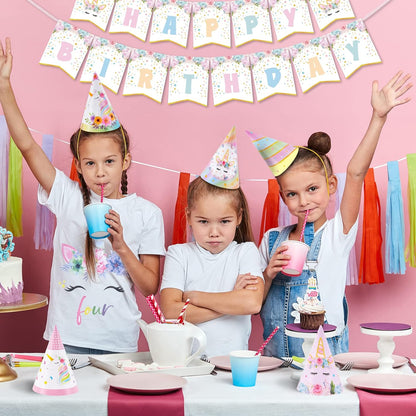 WERNNSAI Birthday Party Hats - 12 Pcs Birthday Party Supplies Cone Hat Headbands Colorful Paper Party Hats for Kids