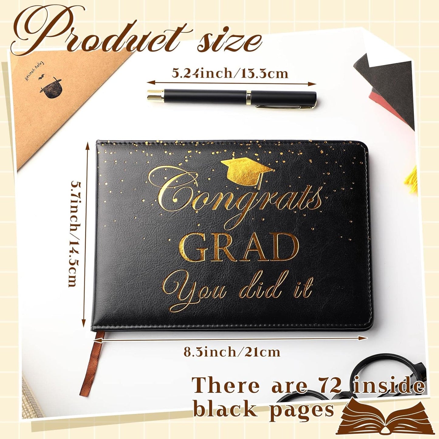 Frienda 2026 Graduation Guest Book Leather Guest Sign in Book with Pen Graduation Party Favors Congratulation Graduates Signature Books(Class of 2026,Black, Gold)