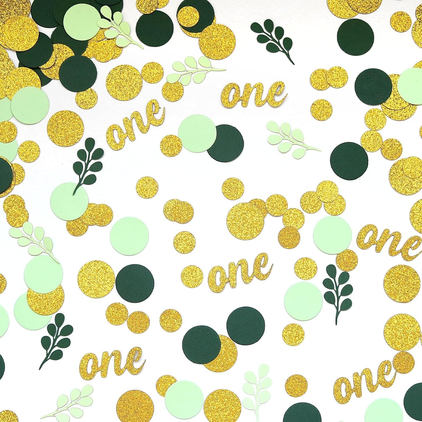 300PC Greenery Happy Birthday Confetti for Table Gold Glitter and Sage Green Birthday Party Decorations for Kids/Adult