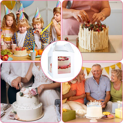 Yeplan 2 Packs Tall Cake Boxes with Cake Board,10x10x12 Inches Large Tiered Cake Carriers with Clear Windows and Handle, Cake Containers for Birthday, Wedding, Party and Festival