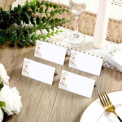 Sinload 120 Pcs Watercolor Wildflower Place Cards Tented Seating Floral Place Blank Table Name Cards Signs Folding for Party Bridal Shower Dinner