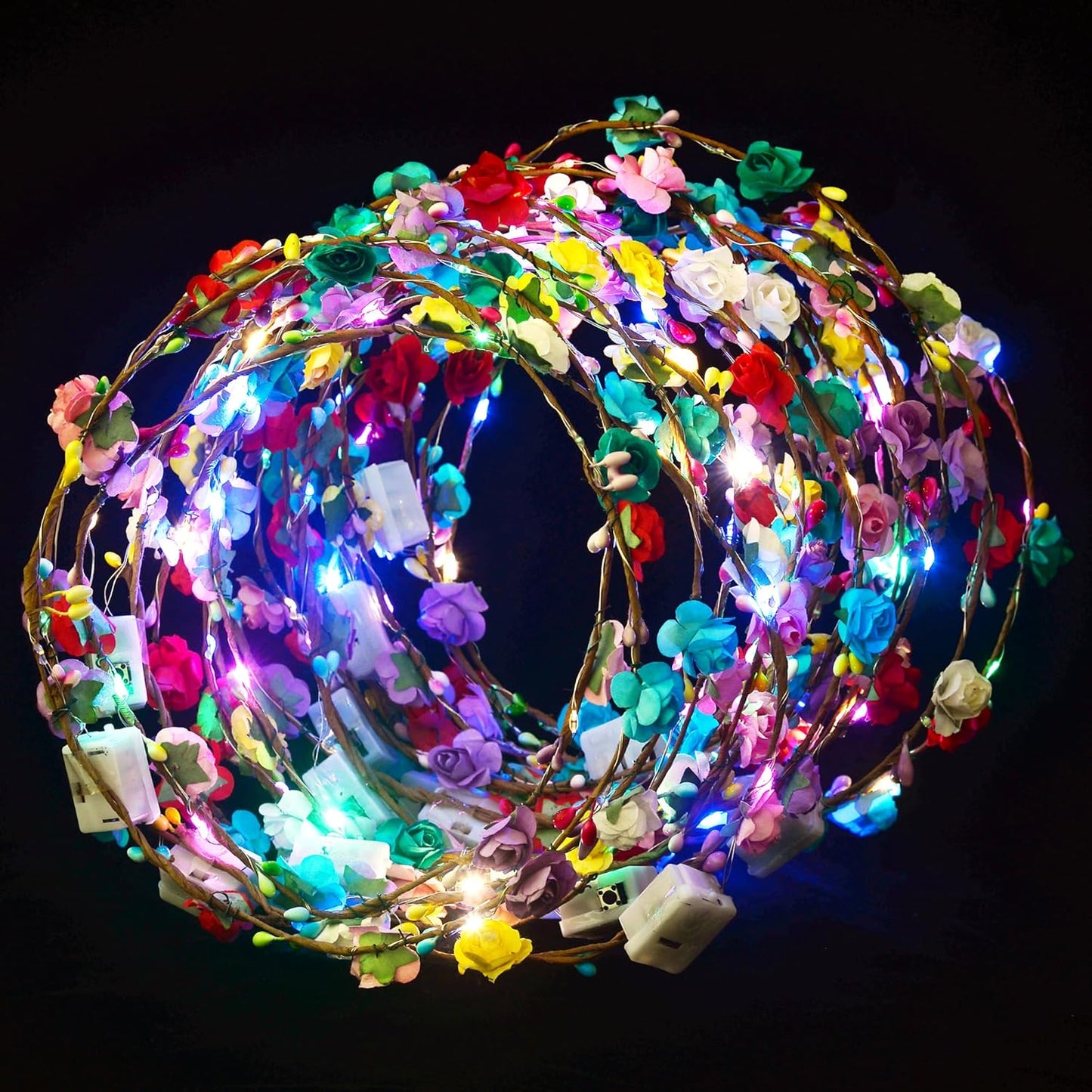 30 Pcs LED Flower Crown Headband,led Headbands,Light Up Flower Headbands for Women,Garlands Glowing Floral Wreath Crowns for Weddings,Halloween,Birthdays,Role-Playing,Beach Parties，Christmas