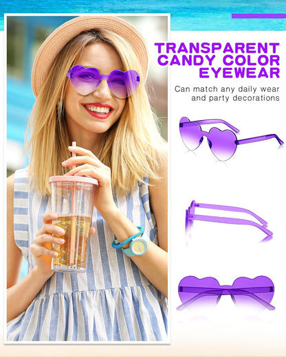 Photect 12 Pair Heart Shaped Sunglasses Neon Color Transparent Heart Glasses for Women Party Favor