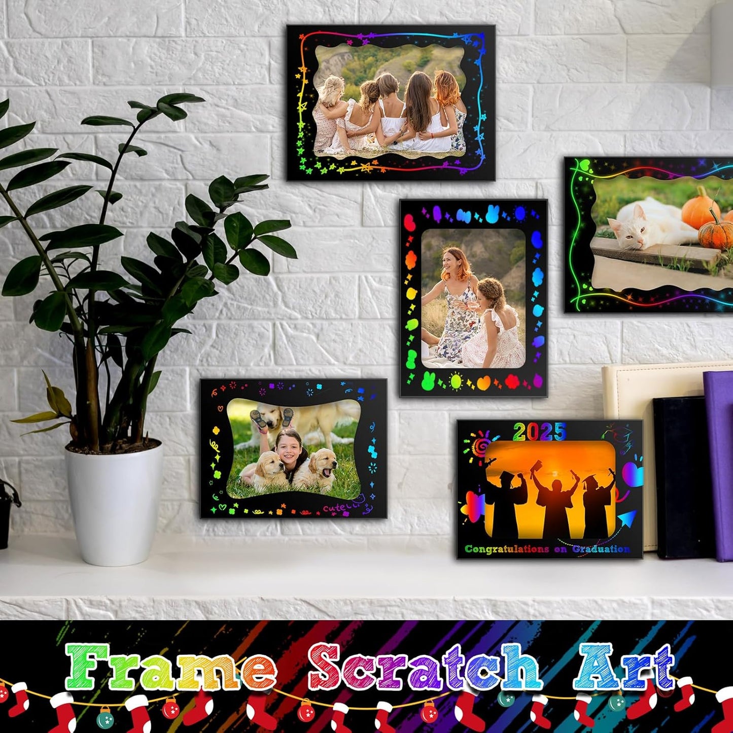 Motipuns 24 Pcs Scratch Picture Frame Craft Kits for Kids DIY Vbs Scratch Paper Photo Frame with Wooden Stylus Back to School 4 x 6 Children Photo Classroom Easter Activities Decor
