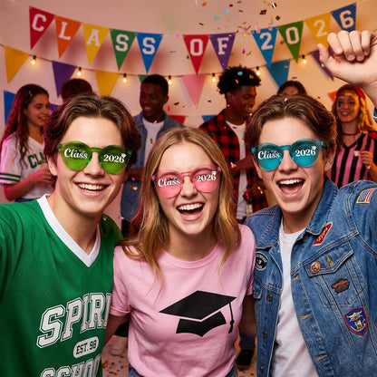 Vegove 12PC Class of 2026 Graduation Sunglasses - Prom Costume Eyewear Party Photobooth Props for Grand Celebration Supplies