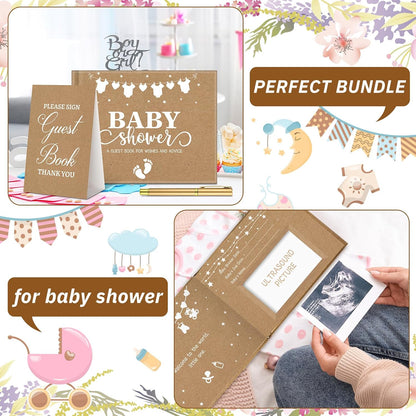 Fuyoooo 27 Pcs Safari Animal Baby Shower Guest Book Set Baby Shower Sign in Guest Floral Book Place Table Cards with Gold Pen Adhesive Photo Corner for Birthday Party