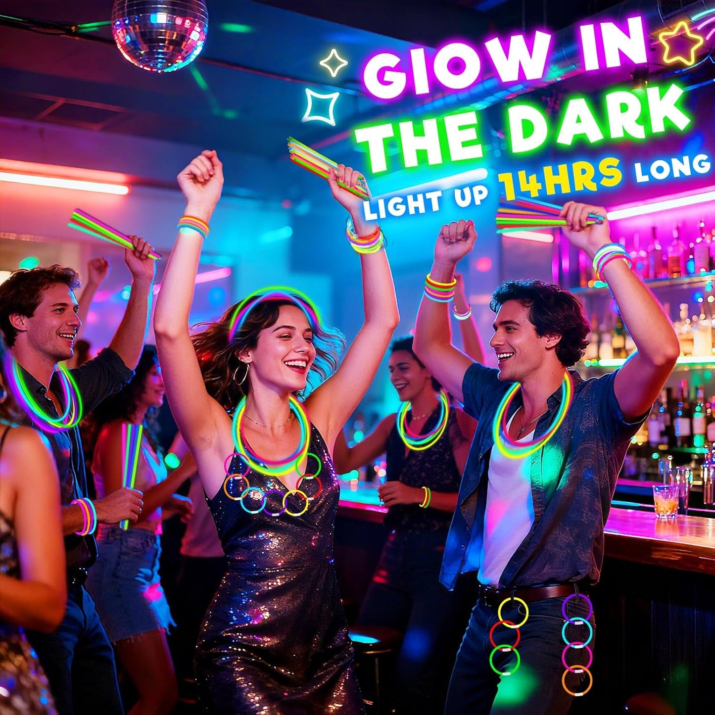TURNMEON 500 Pack Ultra Bright Glow Sticks Bulk Glow In The Dark Party Supplies Necklace Bracelet with Connector 8" Light Up 14Hrs Long Last Party Favors Toy Birthday Wedding Pool Patriotic
