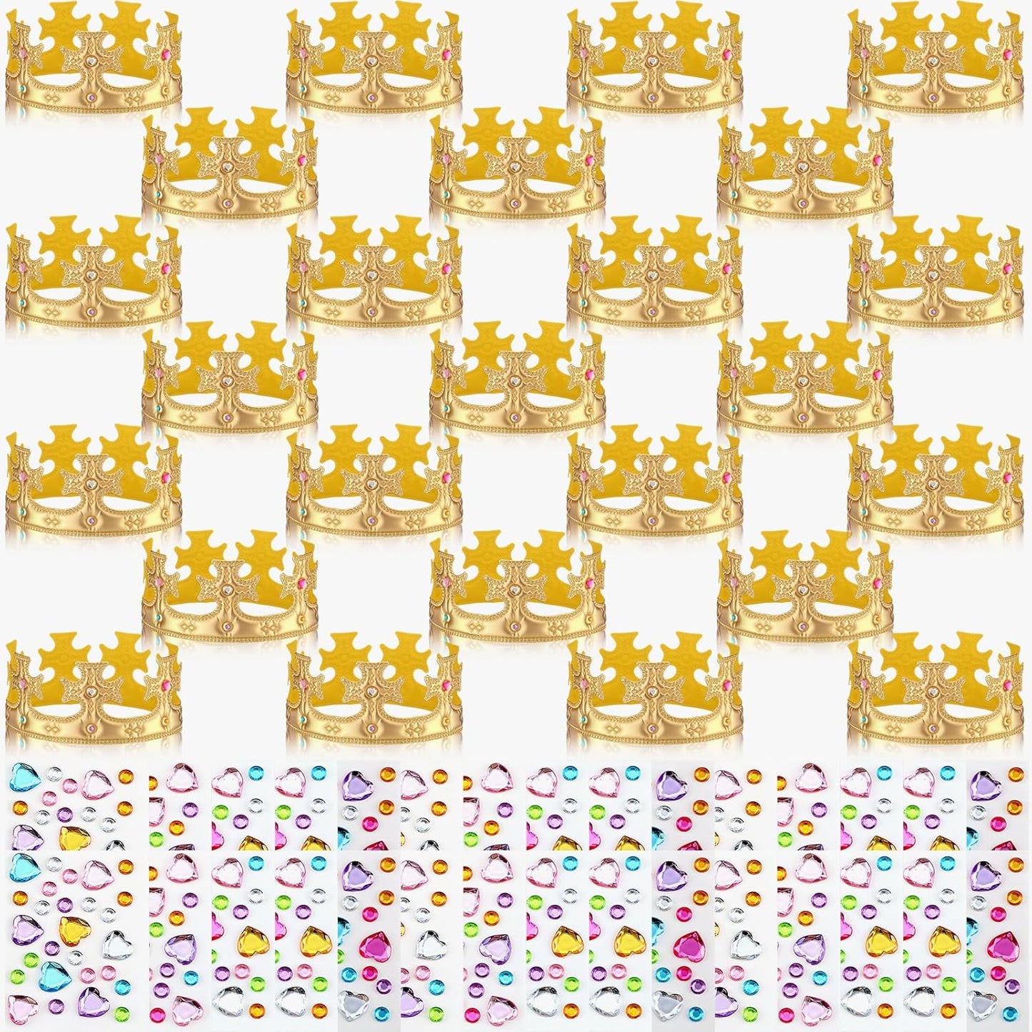 Yaomiao 66 Pieces Foam Princess Tiaras DIY Crowns Kids Party Favors Craft Crystal Diamond Sticker Girls Making Your Own Tiara (Gold)