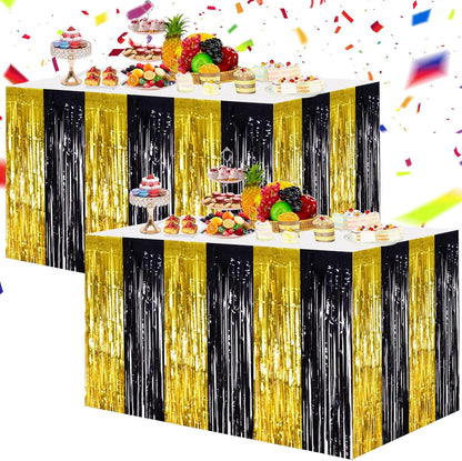 BEISHIDA 2 Pack Metallic Tinsel Foil Fringe Table Skirts for Rectangle & Round Tables Hot Pink Kids' Birthday, Holiday Cartoon Party Decorations for Birthday Valentines Baby Shower Festive Events