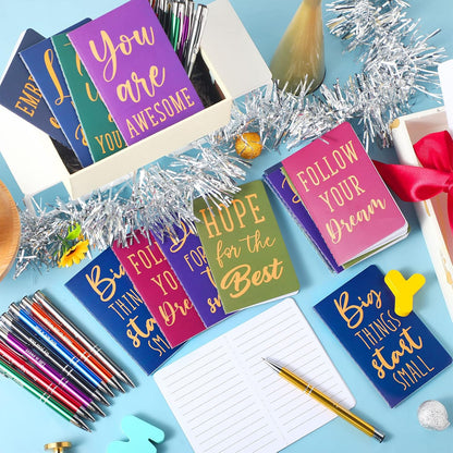 Funrous 32 Pcs Motivational Quote Pens Inspirational Notepads Mini Journal with Ballpoint Pen Small Notebooks Gift for Men Women Coworker Adult Party Favors Prize Teacher Student Office(Stylish)