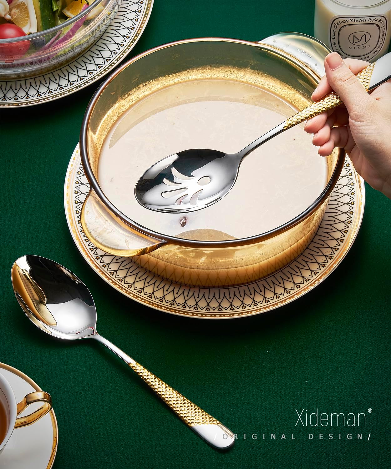 Xideman® 7-Piece Hammered 18/10 Stainless Steel Silverware Serving Utensil Set - Hostess Flatware with Cake Knife & Cake Server (Champagne Gold)