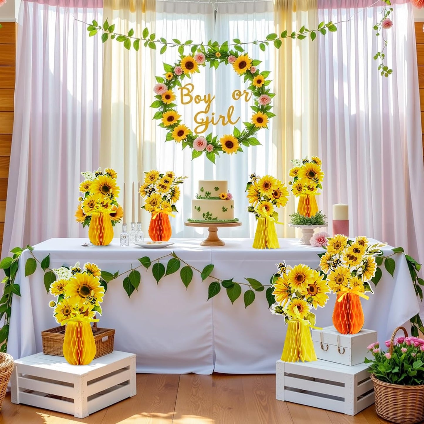 SUNBEAUTY 9PCS Spring Wildflower Party Decorations Wild Flowers Honeycomb Centerpieces for Tables Wildflower Birthday Spring Flower Theme Party Decorations for Garden Baby Shower, Easter, Mothers Day