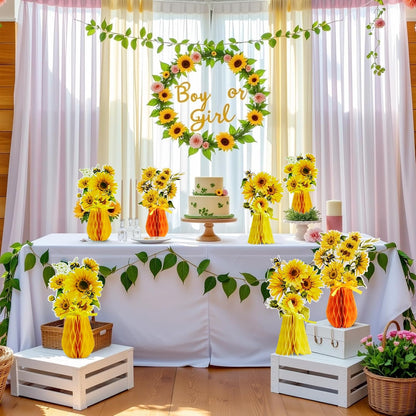 SUNBEAUTY 9PCS Spring Wildflower Party Decorations Wild Flowers Honeycomb Centerpieces for Tables Wildflower Birthday Spring Flower Theme Party Decorations for Garden Baby Shower, Easter, Mothers Day