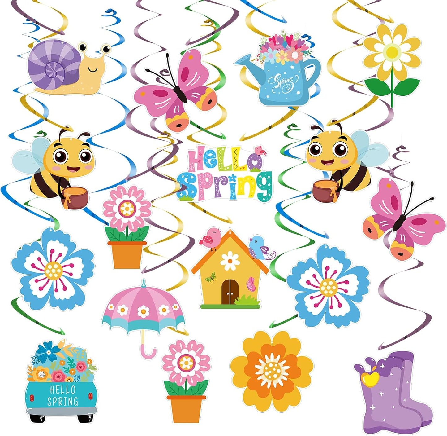 24Pcs Summer Hanging Decorations, Summer Party Ceiling Swirls Cutouts, Beach Theme Hanging Swirls for Home Office Classroom Birthday Beach Party Ceiling Decoration