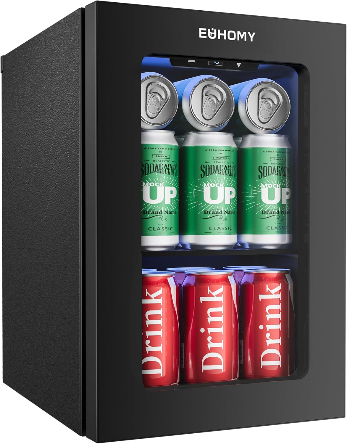 EUHOMY 4.5 Cu.ft Beverage Refrigerator and Cooler, 145 Can Mini fridge with Glass Door for Soda Beer Wine, Small Drink Dispenser with Digital Adjustable Thermostat for Home Office Bar