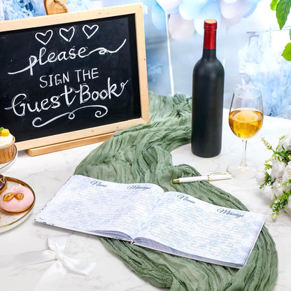 Panelee Wedding Guest Book with Pen Set Elegant Guest Sign in Books Bridal Shower Guestbook Beautiful Guest Book Wedding Reception Guestbook for Wedding (Flower, Blue)