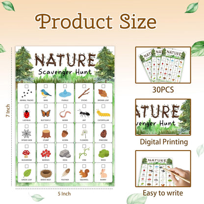 30Pcs Nature Scavenger Hunt Cards, Scavenger Hunt Cards Road Trip and Travel Activities, Spring Summer Holiday Party Supplies, Camping Games Outdoor Indoor Seek Activity-A03